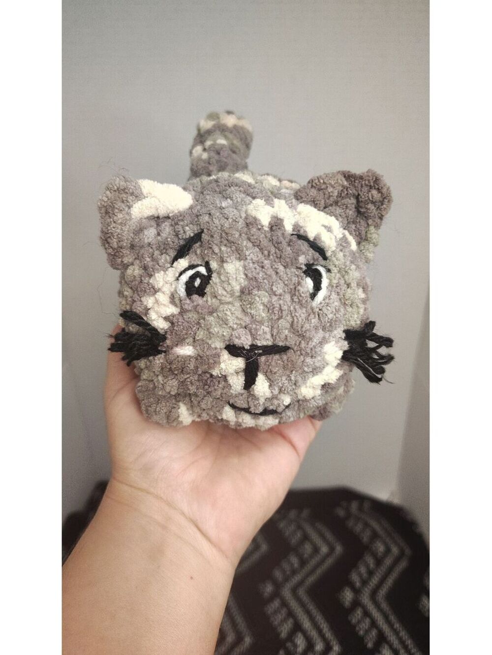 Handmade Crochet Gray Tabby Cat Amigurumi Plush Kawaii Kitty Stuffed Animal